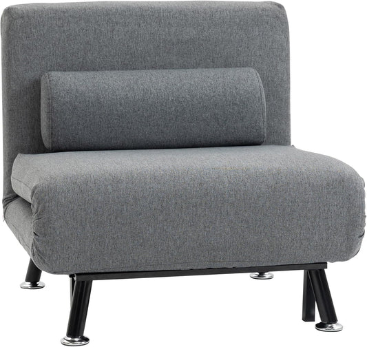 HOMCOM Sleeping Chair, Folding Chair with Sleeping Function, Sofa Bed with Adjustable Backrest, Guest Bed, Upholstered Sofa with Linen Look for Living Room, Dark Grey, 75 x 70 x 75 cm - QUORE