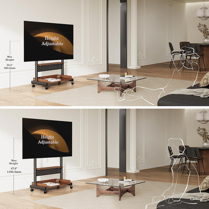 FITUEYES tv standaard verrijdbaar met hout-voet voor 40-85 inch, Hoogte verstelbaar vloer tv stand trolley wheel, universal vloerstandaard op wielen Max VESA 600x400mm houd 60kg