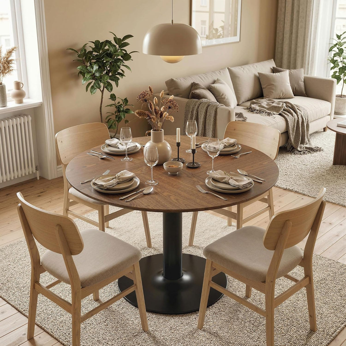 Ronde Eettafel – Keukentafel – Tafel – Eetkamertafel – Ontbijttafel – Ø110 cm – Houtnerf Tafelblad – Stalen Frame