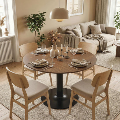Ronde Eettafel – Keukentafel – Tafel – Eetkamertafel – Ontbijttafel – Ø110 cm – Houtnerf Tafelblad – Stalen Frame