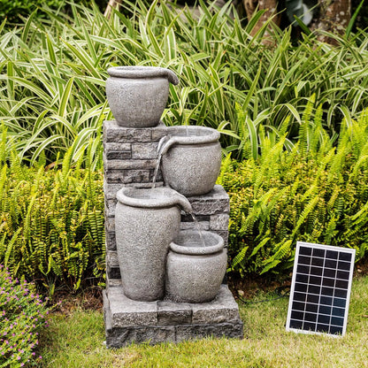 Teamson Home 4 Lagen Zonneenergie Fontein Grijs voor Tuin en Patio