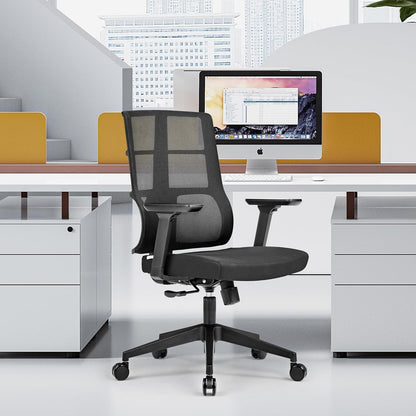 hjh OFFICE 810025 professionele bureaustoel Spinio stof zwart kantoor draaistoel met netrug, rugleuning in hoogte verstelbaar