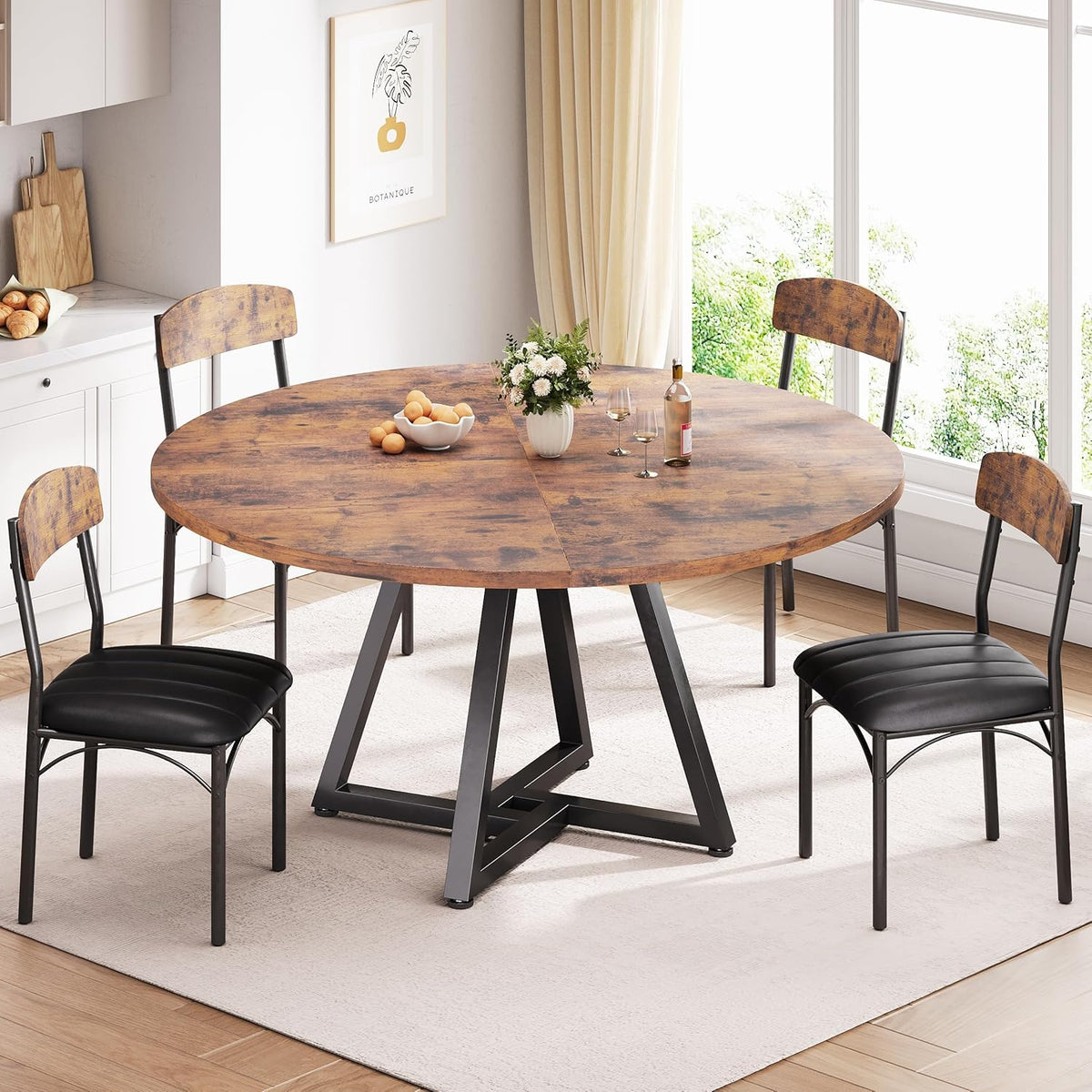 Ronde keuken eettafel voor 2-4 personen, cirkel eettafel met metalen frame, ruimtebesparende houten industriële meubels (vintage, 42 inch