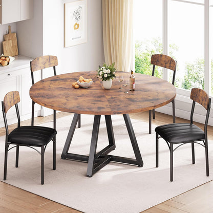 Ronde keuken eettafel voor 2-4 personen, cirkel eettafel met metalen frame, ruimtebesparende houten industriële meubels (vintage, 42 inch