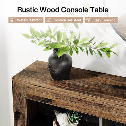 Tribesigns Console Table, 160 x 30 x 80 cm, Side Table, Hallway Table, Rustic Entrance Table Made of Wood, with 6 Storage Cubes for Entrance, Hallway, Living Room, Vintage Brown