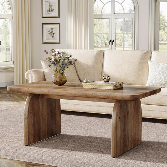 Tribesigns Rectangular Coffee Table, 111cm Wooden Rectangular Living Room Table, Farmhouse Accent Center Table, Low Cocktail Tea Table with Sturdy Base and Rounded Corners, Easy Assembly, Rustic