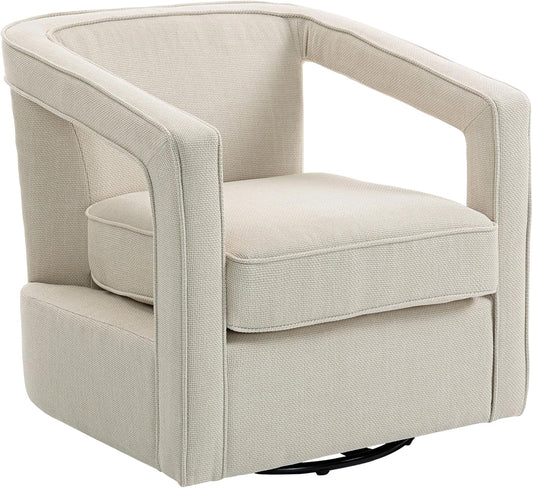 HOMCOM Fauteuil 360° draaibaar Loungestoel Relaxstoel met geïntegreerde rugleuning en armleuningen, linnenlook, gestoffeerde stoel voor slaapkamer Beige