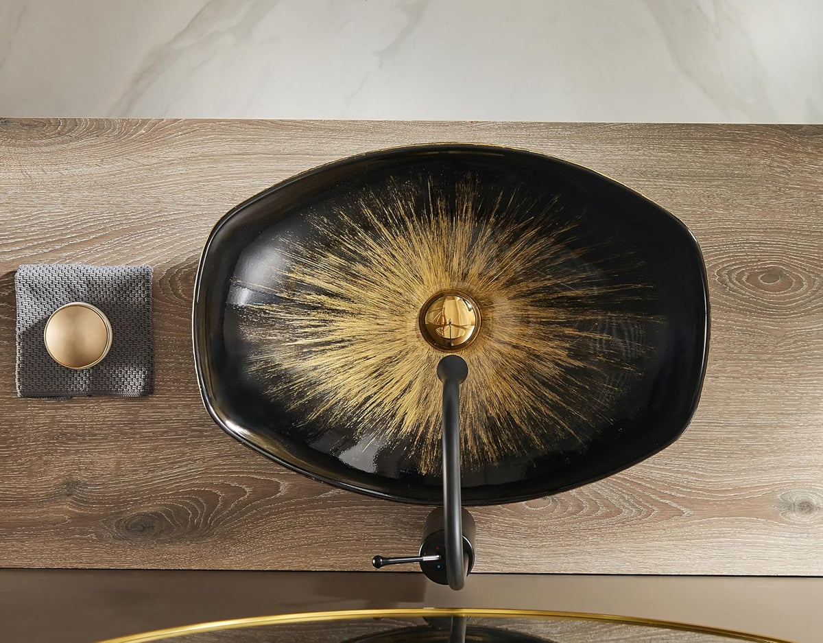 MEJE 56,5 x 40,3 cm boven aanrecht badkamer wastafel, porselein keramische vat ijdelheid gootsteen, Art Basin Vintage Gold