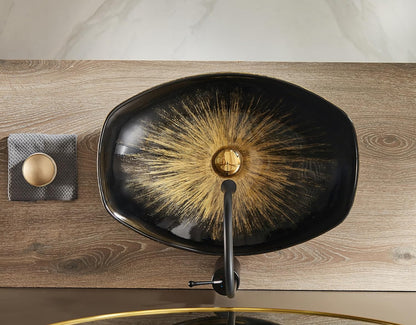 MEJE 56,5 x 40,3 cm boven aanrecht badkamer wastafel, porselein keramische vat ijdelheid gootsteen, Art Basin Vintage Gold
