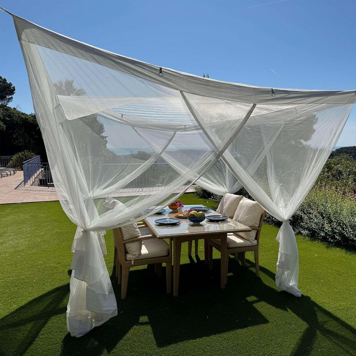 Muskietennet voor Patio 3 x 3 M | Zeer Grote Maten & Stof Ontworpen voor Buiten | Insectenhuis Schermgaas voor Prieel, Veranda & Tuin Terras | Witte Buitenoverkapping Insectenbescherming
