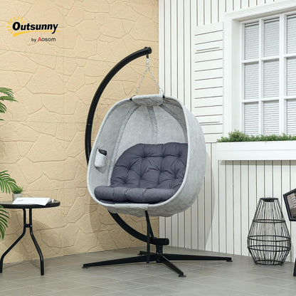 Outsunny Eiförmiger Hängesessel für den Außenbereich, Faltbar Hängeschaukel mit Gestell, Sitzpolstern, Hängematte für 1 Personen, Schaukelsessel Indoor Outdoor, Terrasse, Garten, Grau