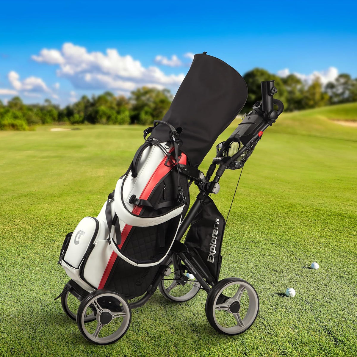 Caddytek Explorer V8 - SuperLite 4 Wheel Golf Push Cart, Explorer Versie 8