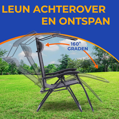 Serenelife Ligstoel, Set van 2 Ligstoelen - Verstelbare Tuinligstoelen met Zonnescherm,Zijtafel,Bekerhouders, Afneembare Kussens - Opvouwbare en Draagbare Loungestoelen voor Terras,Tuin,Strand - Grijs