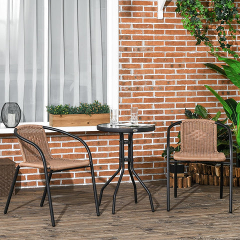 Tuinstoelen - Tuinmeubelenset - Tuin Eettafelstoelen - Rotan Bistroset - Moderne Stijl - Stapelbaar - Weerbestendig - Stabiel - Onderhoudsvriendelijk - 50 x 72 cm Tafel - 56 x 58 x 72.5 cm Stoel - Bruin