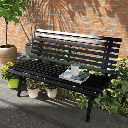 Outsunny 2-Sitzer Garden Bench Alu, wetterfest Sitzbank, UV-Resistant Gartenmöbel mit Lamellen-Design, Parkbank 240 kg load bar, Balcony Bench for Balcony Terrasse, Garten, 123x67x79 cm, Grau
