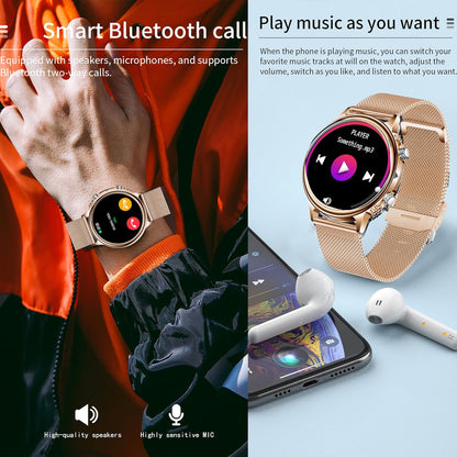 Smartwatch Dames met Bellen/Kiezen via Bluetooth, Smart Watch voor Dames, Slaapmonitor Menstruatie volgen, Calorie Stappenteller Stopwatch Smart Activity-Armband voor Android iOS (Goud)