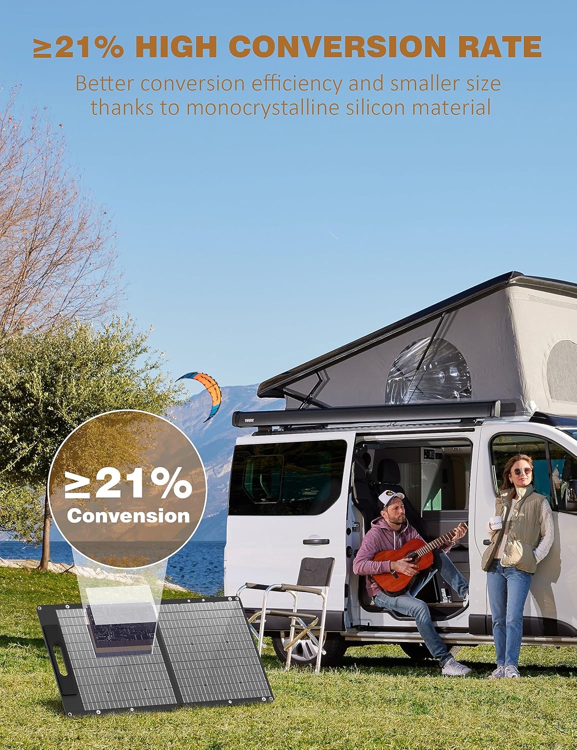 Rophie Opvouwbaar zonnepaneel, 60 W, draagbaar zonnepaneel, monokristallijn, flexibel, met USB/type C/DC-uitgang, 1,8 kg, ultralicht, IPX67 voor camping, reizen, tuin, balkon