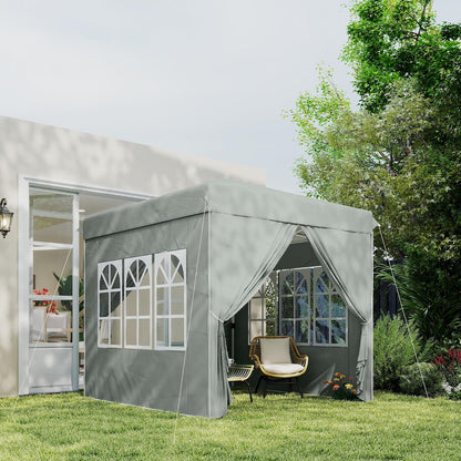 Outsunny Pavillon 2,5x2,5m, wasserabweisend Stabil Winterfest Pop-up Faltpavillon, UV Schutz 50+, Faltbar Partyzelt Gartenzelt mit 4 Seitenteilen Tasche Gartenpavillon für Camping Garten, Hellgrau - QUORE
