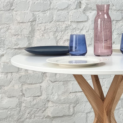 Ronde Eettafel – Ronde Tafel – Kleine Eettafel – Eettafel Met Zuilpoot – Compacte Eettafel – Diameter 80 cm – Massief Eikenhout Beige Bruin