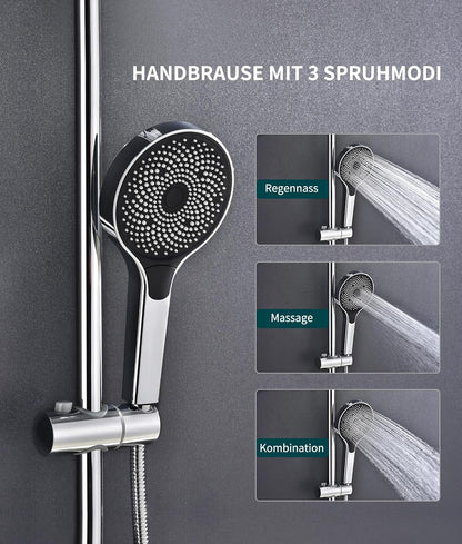 Douchethermostaat – Douche Set – Regendouche – Handdouche – Doucherail – 360° Draaibaar – Thermostaatkraan Met Geheugenfunctie – Roestvrijstalen Kompleet Systeem Chroom
