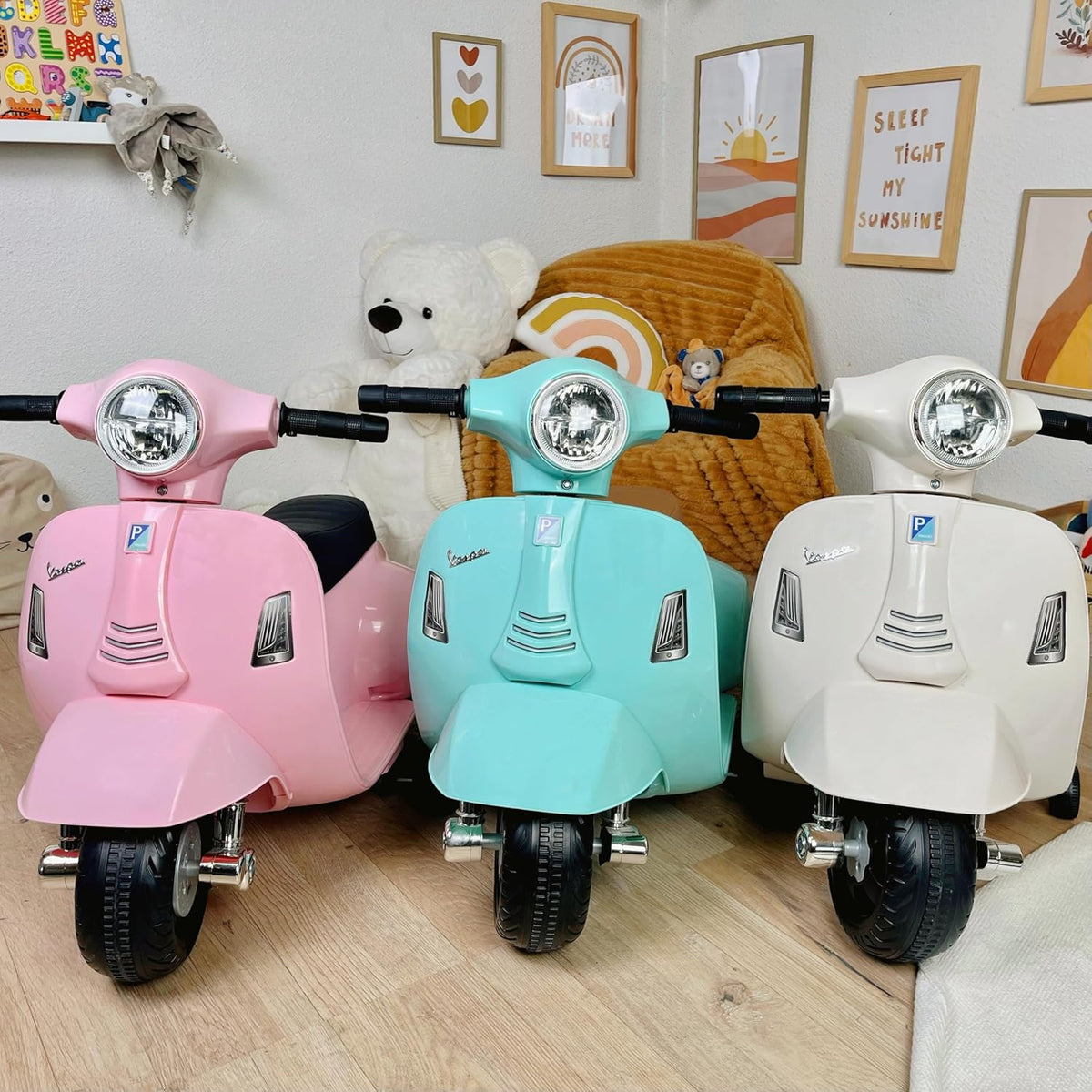 TURBO CHALLENGE - Vespa Gts - Elektrische Drager - 119150 - Scooter - Wit - Klaar om te Rijden - Max 25 kg - Plastic - Oplaadbare Batterijen - Vanaf 24 maanden
