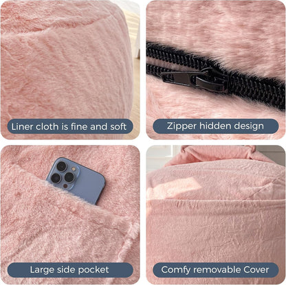 MAXYOYO Bean Bag Bed Convert from Bean Bag to Bed, Foam Bench with Shaggy Cover and Fluffy Filling for Adults, Teenagers and Guests (Pink,150 x 200 cm)