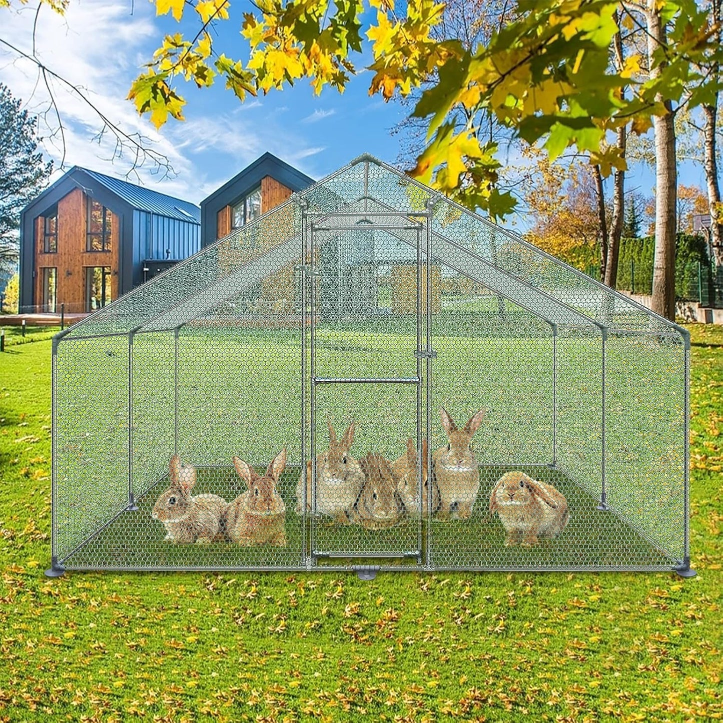 Kippenhok – Kleindierhok – Kippenren – Pluimveehok – Kippenhuis – 3x2x2 Meter – Verzinkt Staal – PE Zonnedak Met Slot
