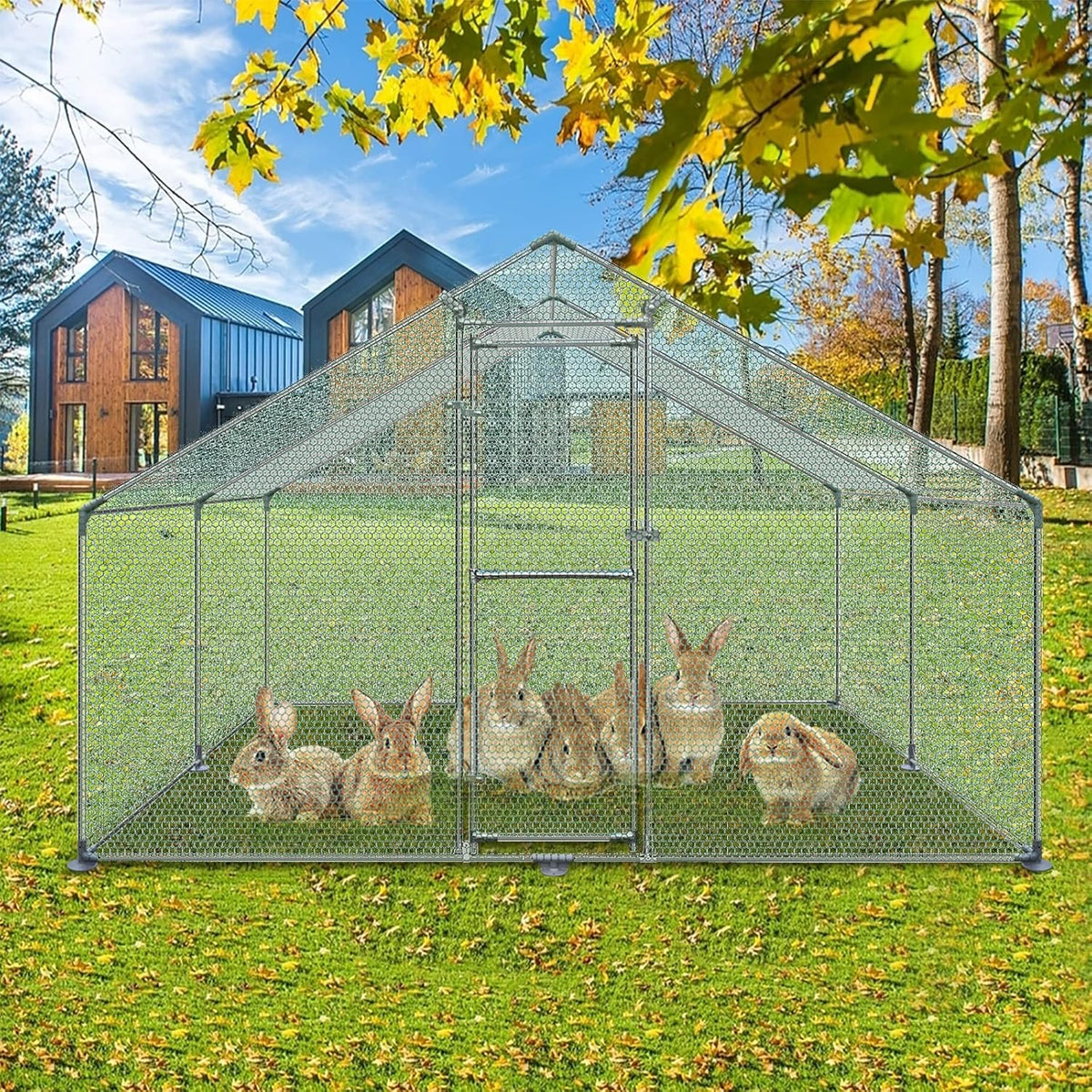 Free Running House, 3 x 4 x 2 m, Aviary, Chicken Coop, Metal, 12 m², Poultry Cages with Sun Protection, Roof, Chicken Fence, Door and Bolt, Freewheel, Chicken Cages, Stable Chicken Coops, for Small