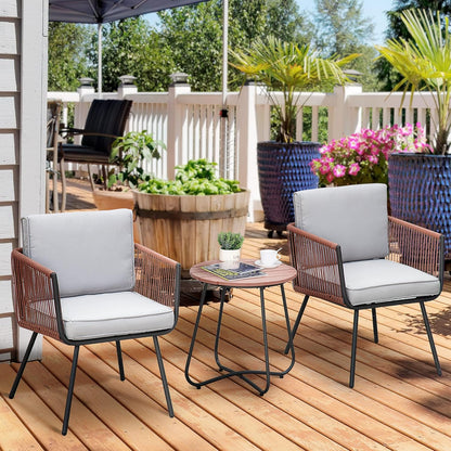 Outsunny Tuinmeubelset van polyrotan, 3-delig, stalen frame, 2 stoelen + 1 salontafel, kussens, incl. teakgrijs, oranje