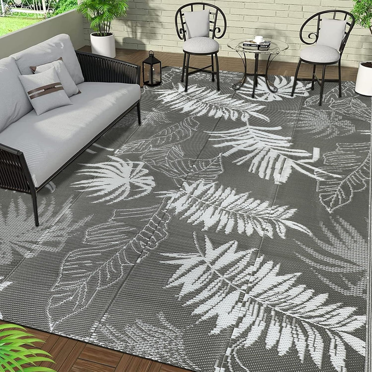 Buiten Vloerkleed - Buitenkleden - Buitentapijt - Opvouwbaar - UV-bestendig - Waterdicht - Buitenmatten - voor Buiten - Balkon - Strand - Picknick -Terras - Rechthoekig - 270 x 365 cm - Grijs