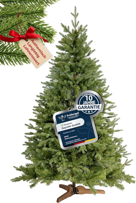 Menz Kunstkerstboom, 180 cm, complete set, kleur groen, dennenboom met dichte takken, stabiele basis, duurzame keuze voor vele jaren, inclusief warmwitte lichtketting voor buiten
