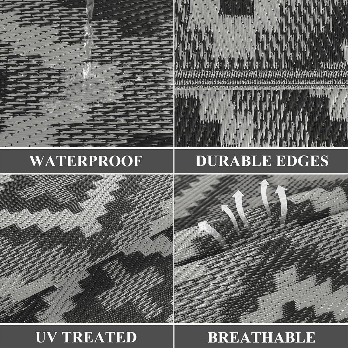 Buiten Vloerkleed - Buitenkleden - Buitentapijt - Opvouwbaar - UV-bestendig - Waterdicht - Buitenmatten - voor Buiten - Balkon - Strand - Picknick -Terras - Rechthoekig - 240 x 300 cm - Zwart/Grijs