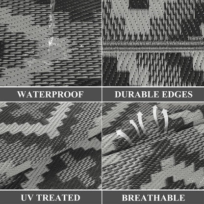 Buiten Vloerkleed - Buitenkleden - Buitentapijt - Opvouwbaar - UV-bestendig - Waterdicht - Buitenmatten - voor Buiten - Balkon - Strand - Picknick -Terras - Rechthoekig - 240 x 300 cm - Zwart/Grijs