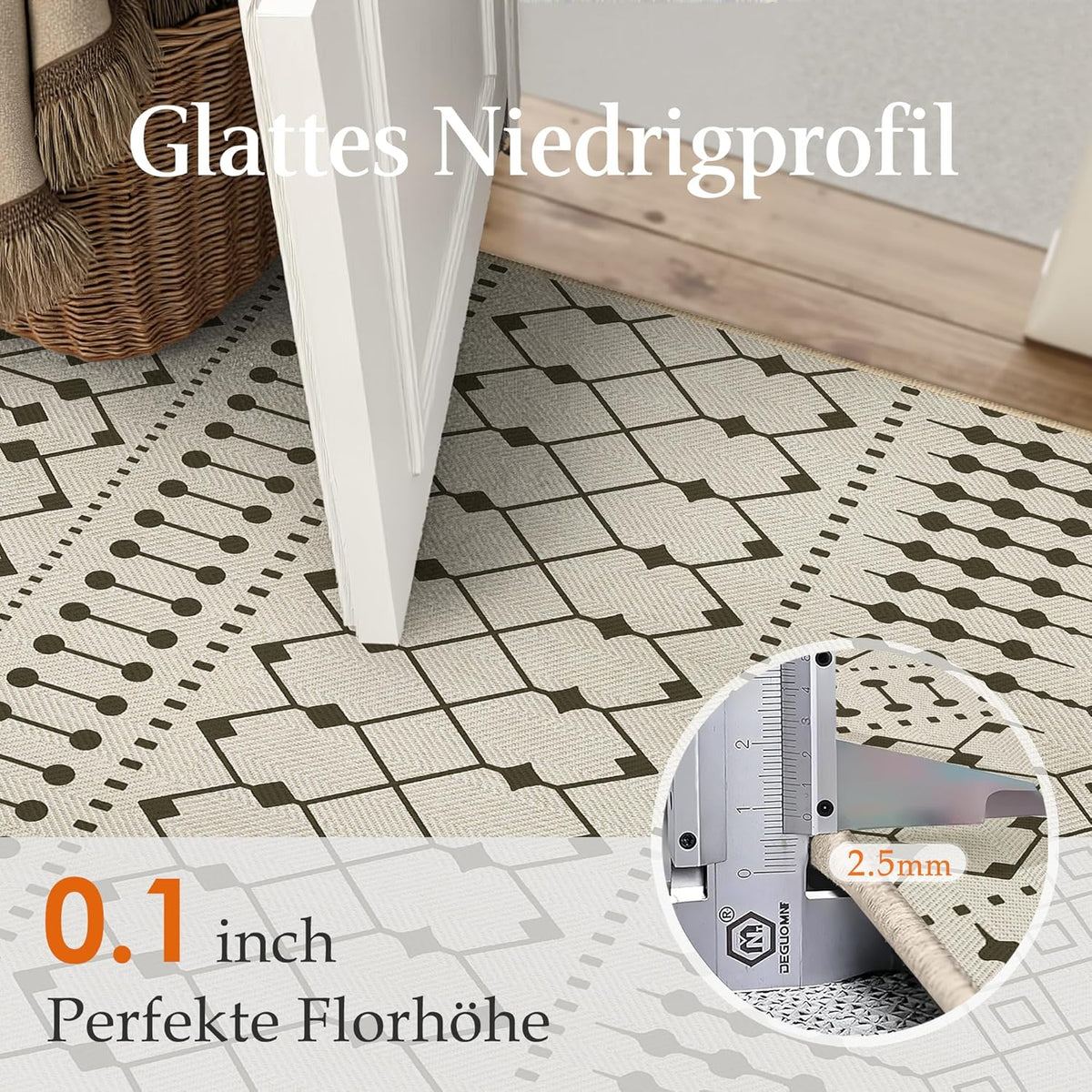 PureCozy Jute Look Woonkamer Tapijt 300x400cm Zwart Beige Antislip Wasbaar Binnen Buiten Vloerkleed Slaapkamer Kinderkamer Kantoor Vloerkleden Balkon Patio Tuin Groot Carpet