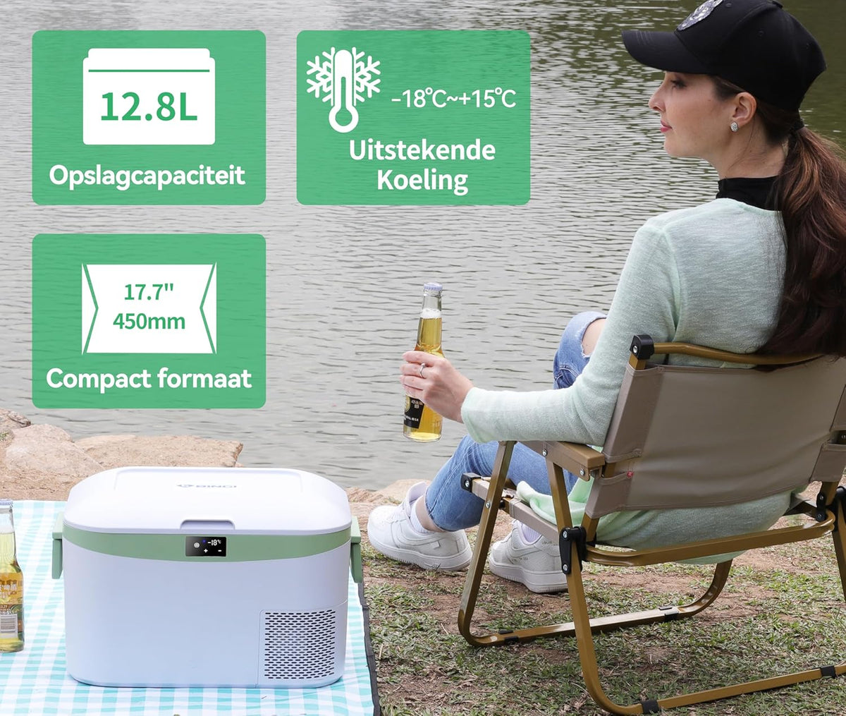 Compressor Koelbox – Draagbare Koelkast – Mobiele Vriezer – Auto Koelbox – Camping Koelbox – 12,8 Liter Inhoud – Snelle Koeling Tot -18°C