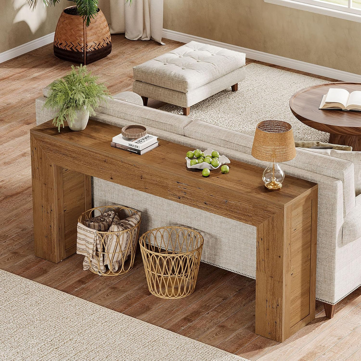 Tribesigns Console Table 160 cm Narrow Sofa Table, Wooden Hall Table Behind the Sofa, Industrial Entrance Table for Entrance, Hallway, Foyer, Living Room, Light Brown