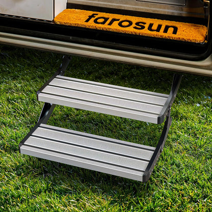 Dubbele opstaptrede, 2 treden voor caravans, 60 x 21 x 29 cm, stabiele aluminium trap voor camper, antislip, weerbestendig, tot 200 kg, instaphulp camping