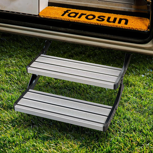Dubbele opstaptrede, 2 treden voor caravans, 60 x 21 x 29 cm, stabiele aluminium trap voor camper, antislip, weerbestendig, tot 200 kg, instaphulp camping