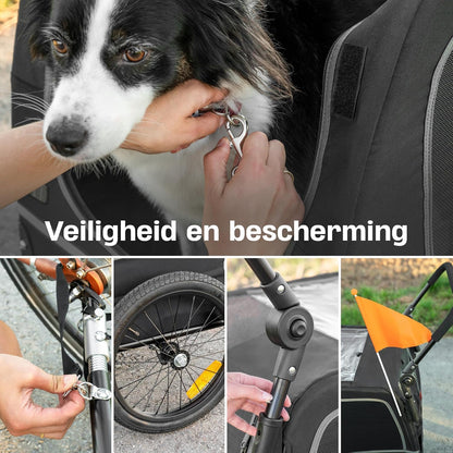 Hondenfietskar - Hondenkar - Opvouwbaar - Voor Kleine en Grote honden - max. 30kg - 2-in-1 Hondenfietskar voor Fiets naar Hondenbuggy - Geschikt voor E-Bikes en Normale Fietsen