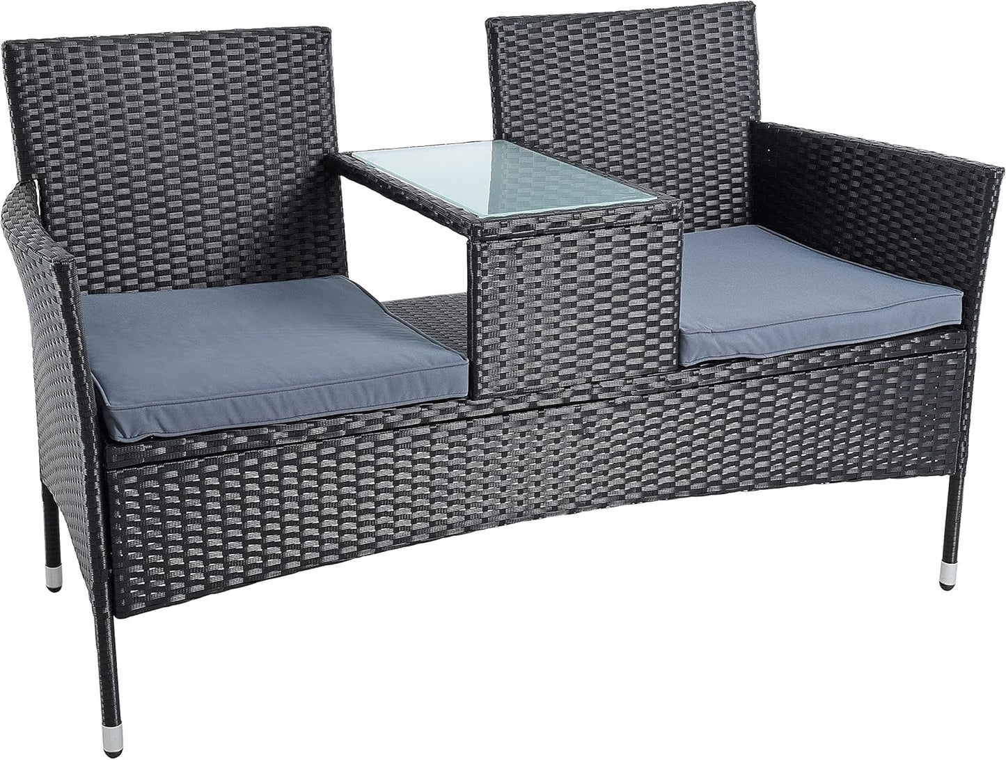 ESTEXO Polyrattan seating set, rattan seating furniture, garden furniture set, balcony furniture, garden table, garden chair, balcony table, balcony chair (black) - QUORE