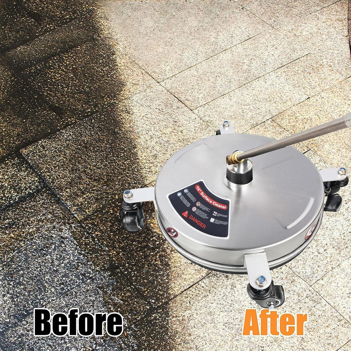 Oppervlaktereiniger – Terrasreiniger – Dekreiniger – Hogedrukreiniger Accessoire – Patio Cleaner – 14 Inch Reinigingsbreedte – Roestvrij Staal Met 4 Wielen