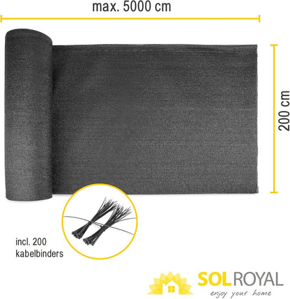 Sol Royal Zichtbreeknet Antraciet SG 80 Balkonscherm Zichtdoek 5000x200cm - Omheining 165 g/m² - Balkondoek Tuinnet zonwerend HDPE - Inclusief Kabelbinders