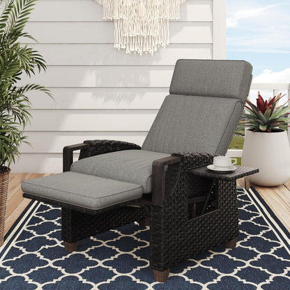 Grand patio Recliner Lounger with Seat Cushion Armrest Chair Adjustable Backrest Rattan Sun Lounger for Indoor Outdoor Use Dark Grey Dark Grey Seat Cushion and Brown Rattan - QUORE