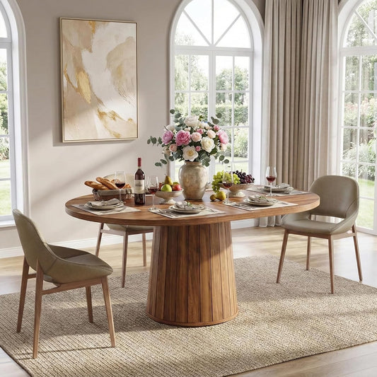 Ovale Eettafel – Eetkamertafel – Tafel – Keukentafel – Houten Tafel – Farmhouse Stijl – 140x100 cm – Stevig Houten Tafelblad - QUORE