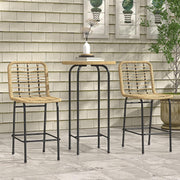 Outsunny Tuinbarset, tuinmeubelen, bistroset, 3-delig, 1 ronde hoge tafel, boho-design + 2 ronde krukken met metalen voetsteun, voor 2 personen, natuurlijk, zwart