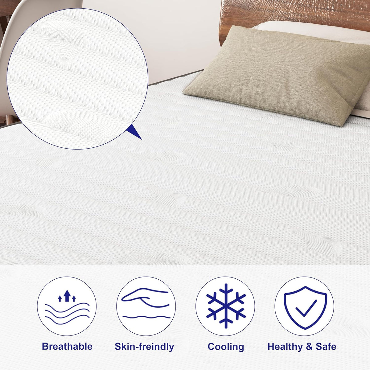 Matras 140x200cm met OEKO-TEX®-certificering, 25cm dikte, H3 & H4 Pocketveringmatra, 7-zone Ergonomisch Koudschuimmatras met Gemiddelde Hardheid voor Drukverlichting