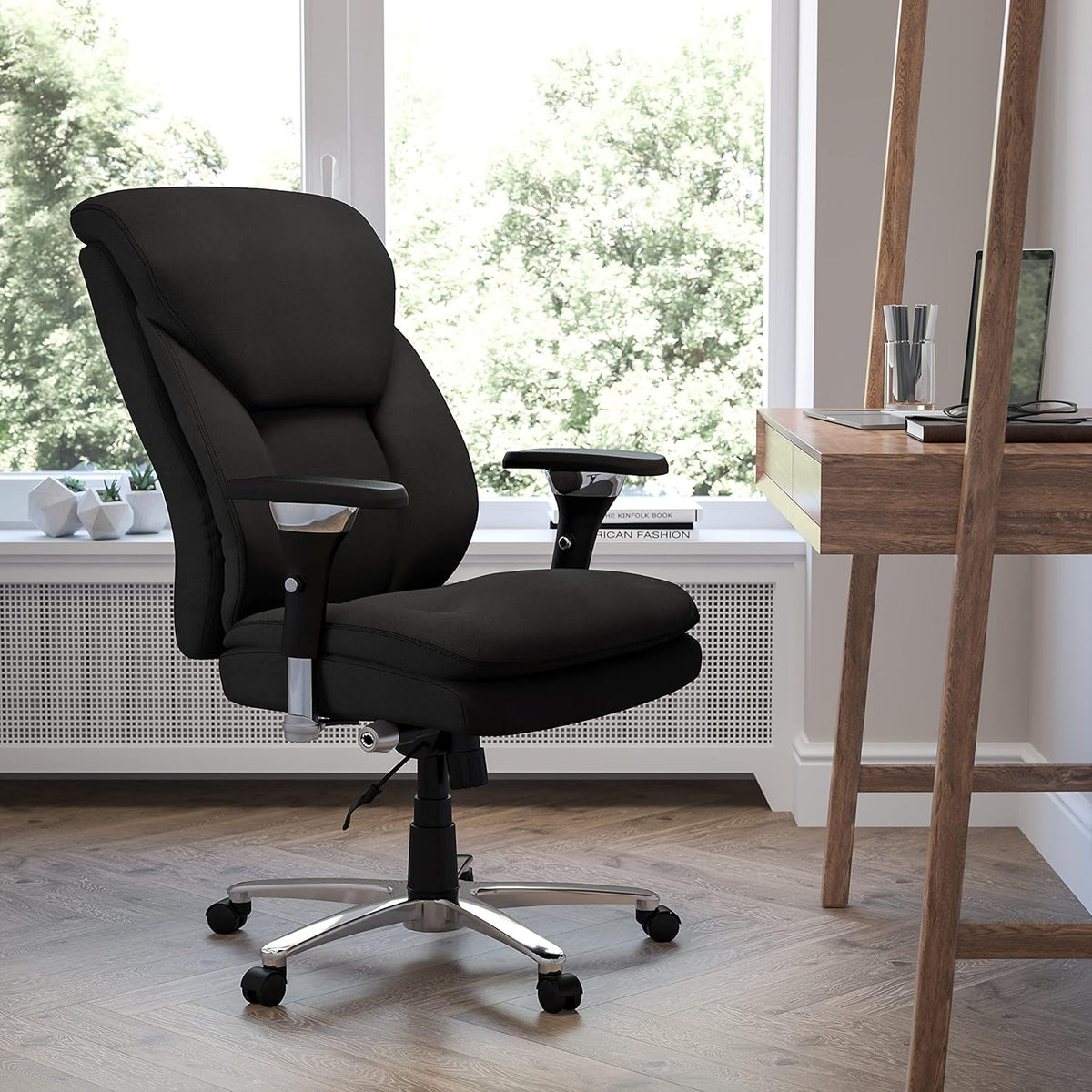 Flash Furniture HERCULES Serie 24/7 Intensief Gebruik Big & Tall 400 lbs. Beoordeelde Zwarte Stof Executive Ergonomische Bureaustoel met Lumbale Knop