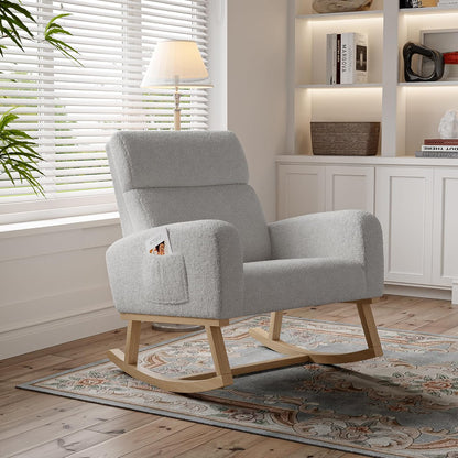 Schommelstoel – Relaxstoel – Hangstoel – Voedstoel – Leunstoel – Lichtgrijs – Ergonomisch Ontwerp – Zachte Teddy Stof