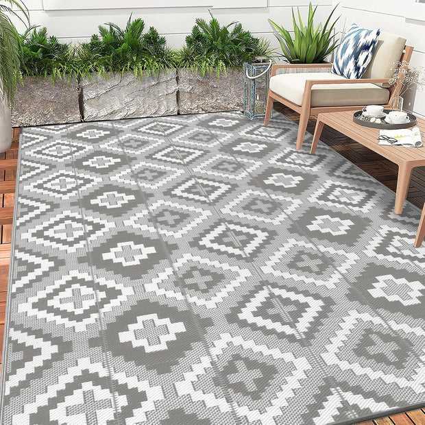 Buiten Vloerkleed - Buitenkleden - Buitentapijt - Opvouwbaar - UV-bestendig - Waterdicht - Buitenmatten - voor Buiten - Balkon - Strand - Picknick -Terras - Rechthoekig - 240 x 300 cm - Grijs