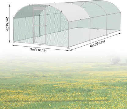 Kippenhok – Kippenren – Vogelkooi – Pluimveehok – Konijnenhok – Verzinkt Stalen Frame – UV-Bestendig PE Dak – 300 x 600 x 185 cm – Veilig Met Kliksluiting